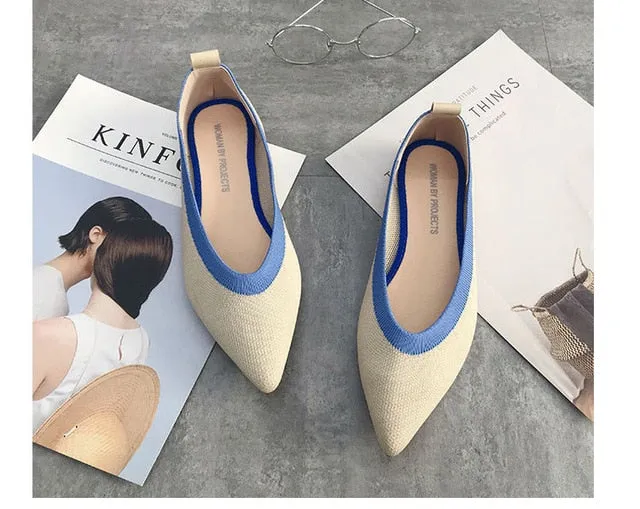 Women Soft Shoes Breathable Knit Pointed Shoes