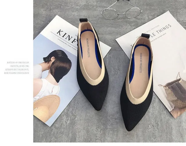 Women Soft Shoes Breathable Knit Pointed Shoes