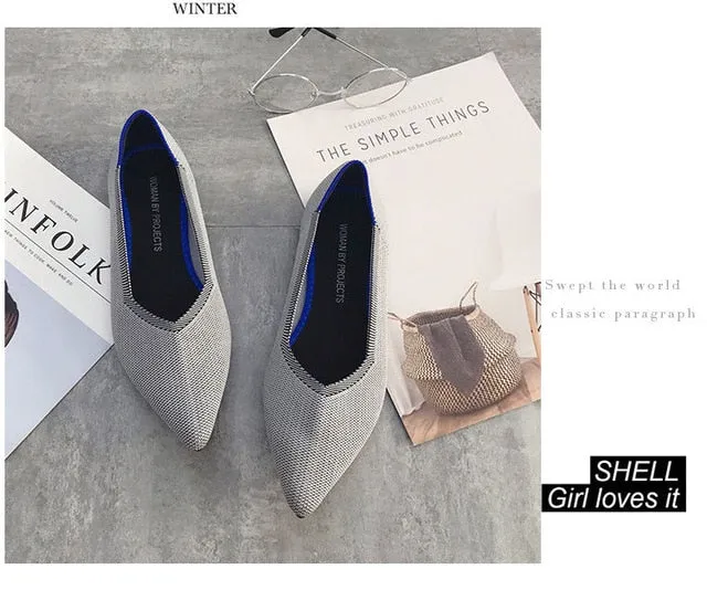 Women Soft Shoes Breathable Knit Pointed Shoes