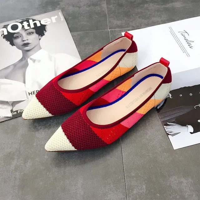 Women Soft Shoes Breathable Knit Pointed Shoes