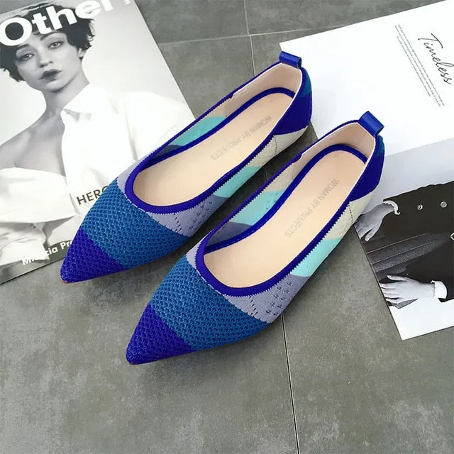 Women Soft Shoes Breathable Knit Pointed Shoes