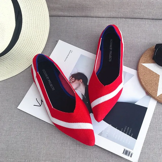 Women Soft Shoes Breathable Knit Pointed Shoes