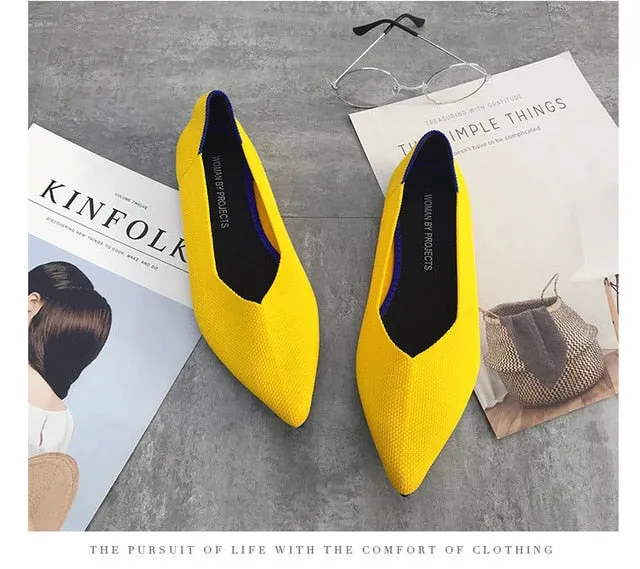 Women Soft Shoes Breathable Knit Pointed Shoes