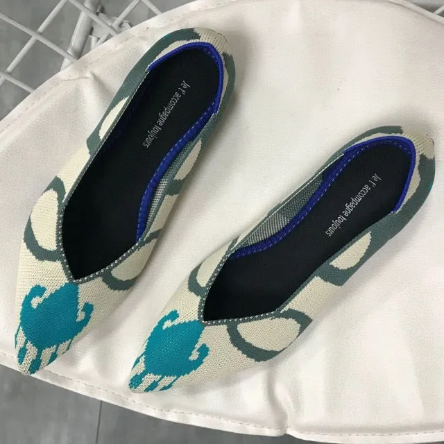 Women Soft Shoes Breathable Knit Pointed Shoes