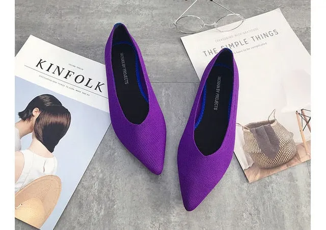 Women Soft Shoes Breathable Knit Pointed Shoes