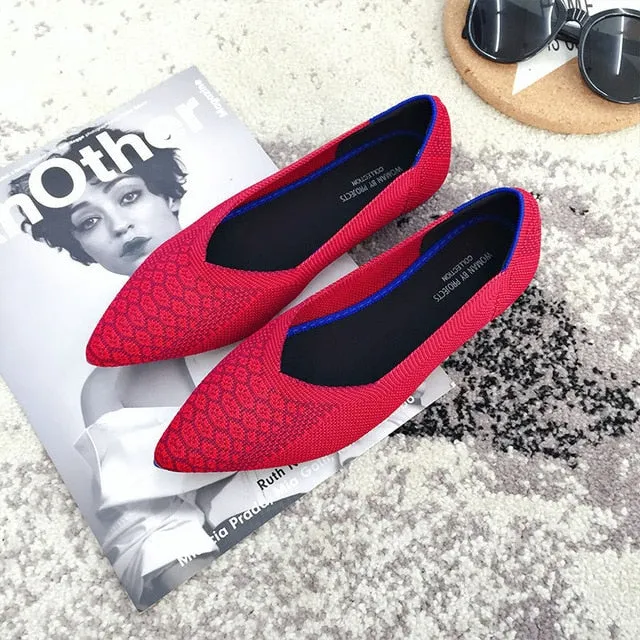 Women Soft Shoes Breathable Knit Pointed Shoes