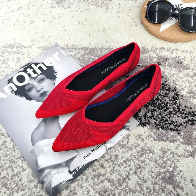 Women Soft Shoes Breathable Knit Pointed Shoes