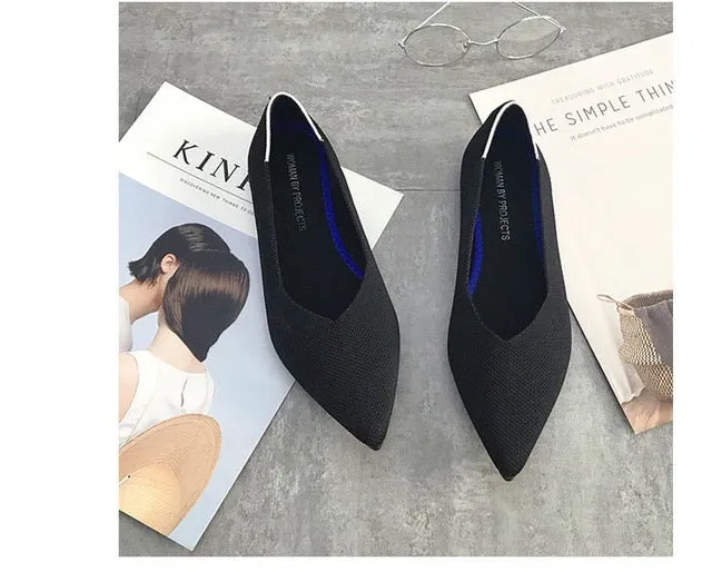 Women Soft Shoes Breathable Knit Pointed Shoes