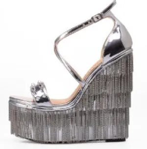 Women Summer Wedges Shoes for Women Supper High Heels Platform Sandals with Chain Rivets Sandalias Mujer