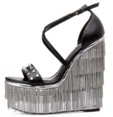 Women Summer Wedges Shoes for Women Supper High Heels Platform Sandals with Chain Rivets Sandalias Mujer