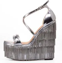 Women Summer Wedges Shoes for Women Supper High Heels Platform Sandals with Chain Rivets Sandalias Mujer