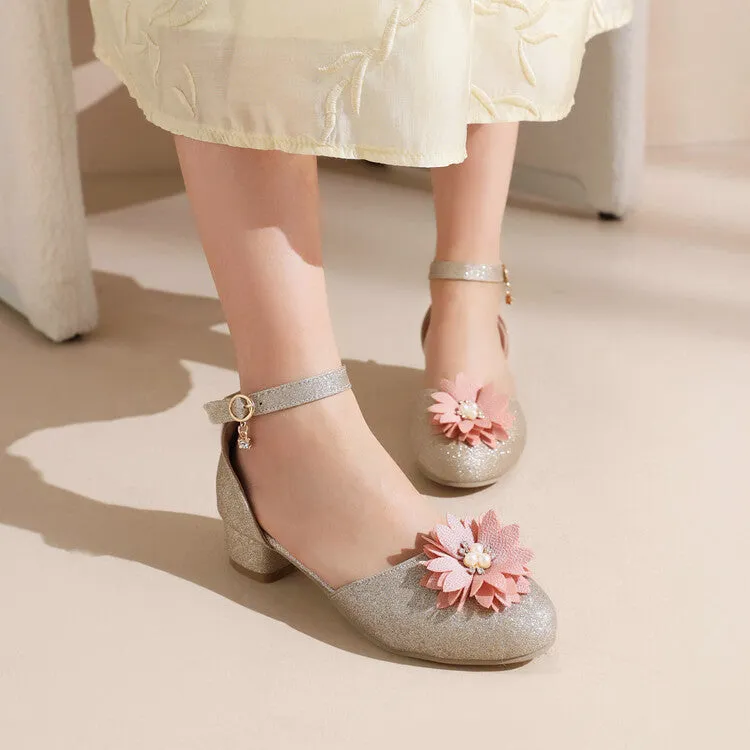 Women's Bling Bling Flora Round Toe Hollow Out Block Heel Low Heels Sandals