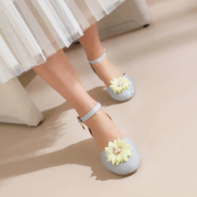 Women's Bling Bling Flora Round Toe Hollow Out Block Heel Low Heels Sandals