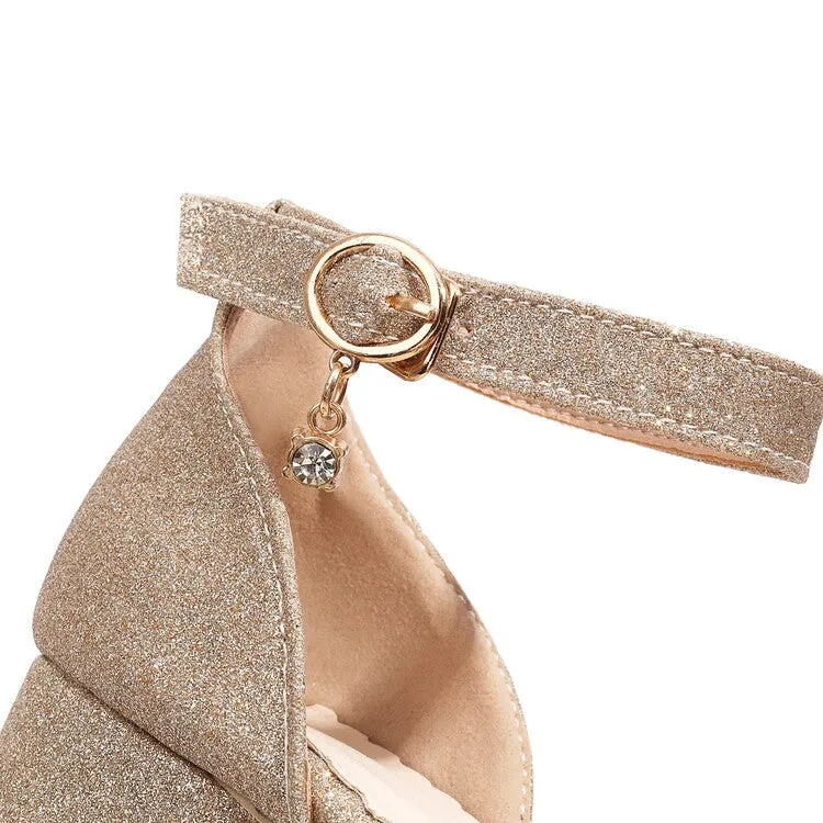 Women's Bling Bling Flora Round Toe Hollow Out Block Heel Low Heels Sandals
