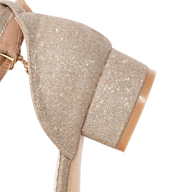 Women's Bling Bling Flora Round Toe Hollow Out Block Heel Low Heels Sandals