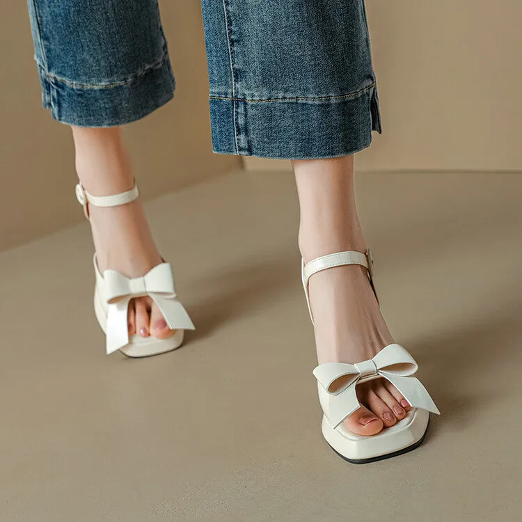Women's Bow Tie Ankle Strap Block Heel Platform Sandals