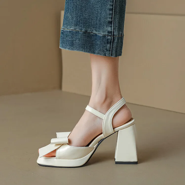 Women's Bow Tie Ankle Strap Block Heel Platform Sandals