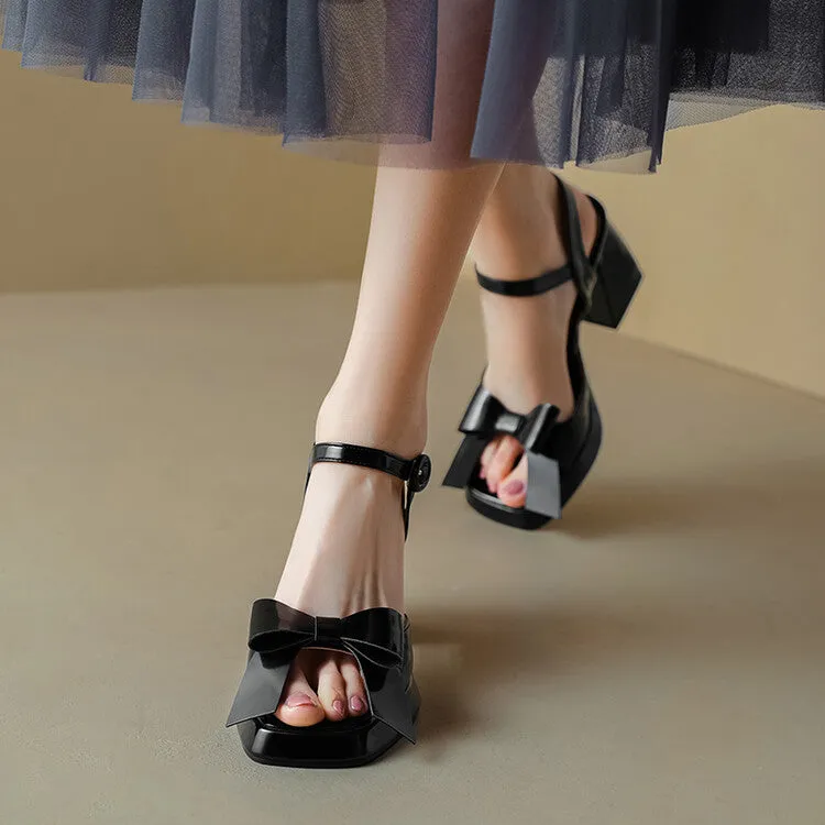 Women's Bow Tie Ankle Strap Block Heel Platform Sandals
