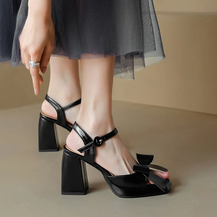 Women's Bow Tie Ankle Strap Block Heel Platform Sandals