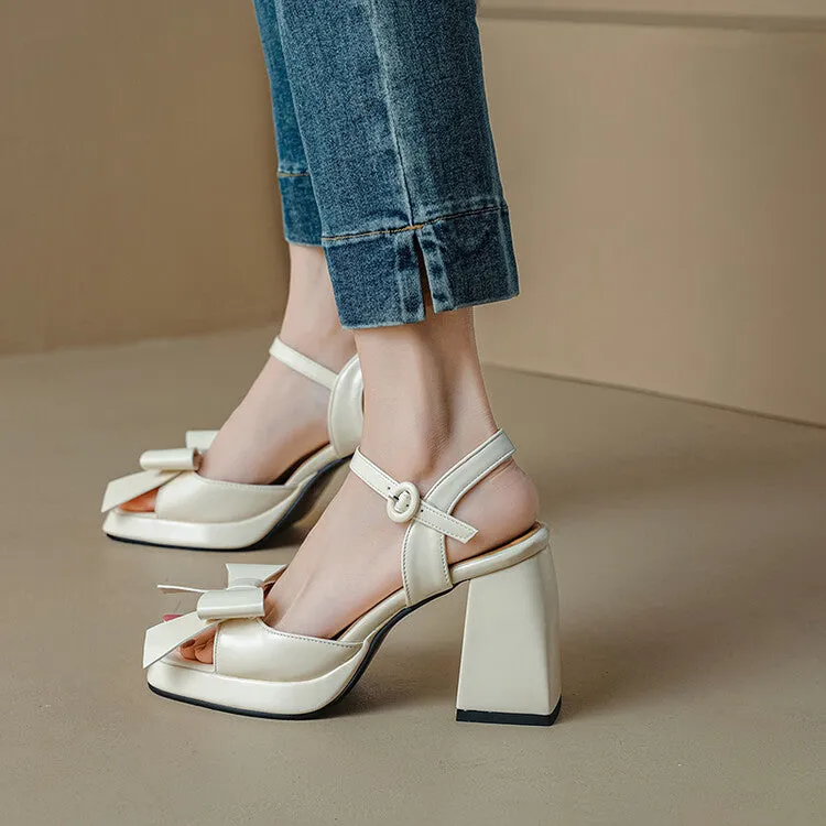 Women's Bow Tie Ankle Strap Block Heel Platform Sandals