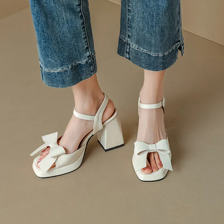Women's Bow Tie Ankle Strap Block Heel Platform Sandals