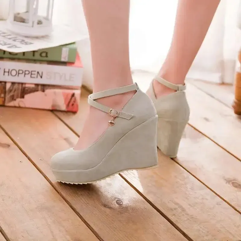 Women's Flock Buckle Ankle Strap Shoes
