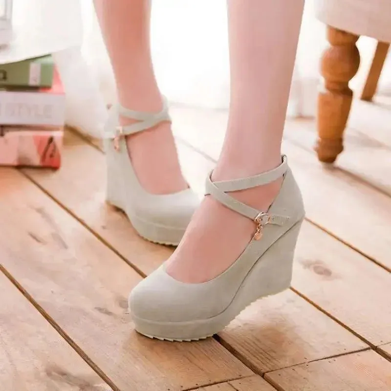 Women's Flock Buckle Ankle Strap Shoes