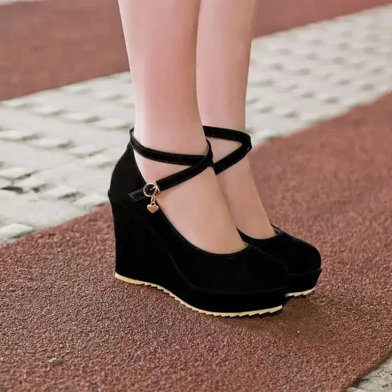 Women's Flock Buckle Ankle Strap Shoes