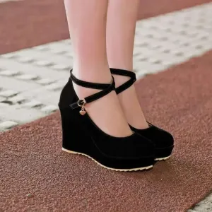 Women's Flock Buckle Ankle Strap Shoes