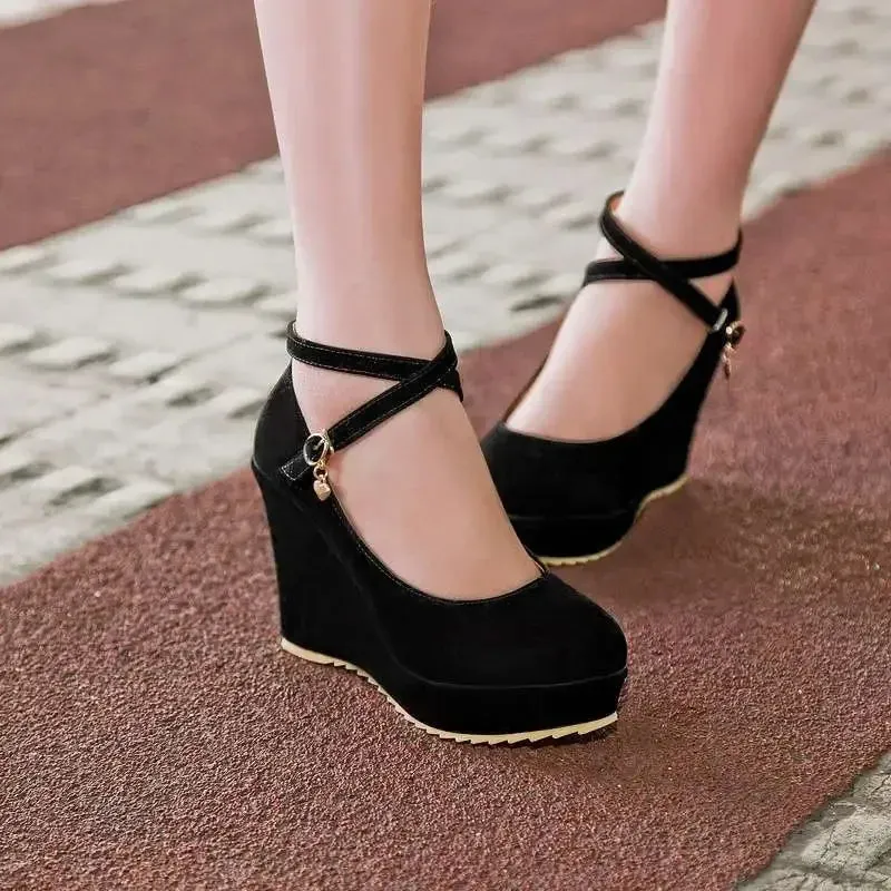 Women's Flock Buckle Ankle Strap Shoes