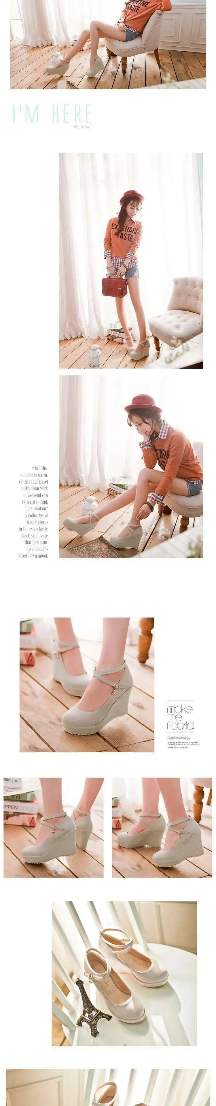 Women's Flock Buckle Ankle Strap Shoes