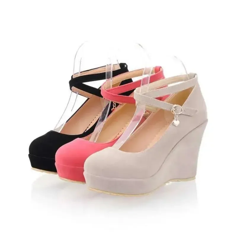Women's Flock Buckle Ankle Strap Shoes
