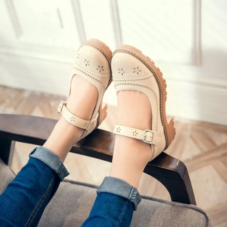 Women's Hollow Out Mary Jane Chunky Heel Sandals