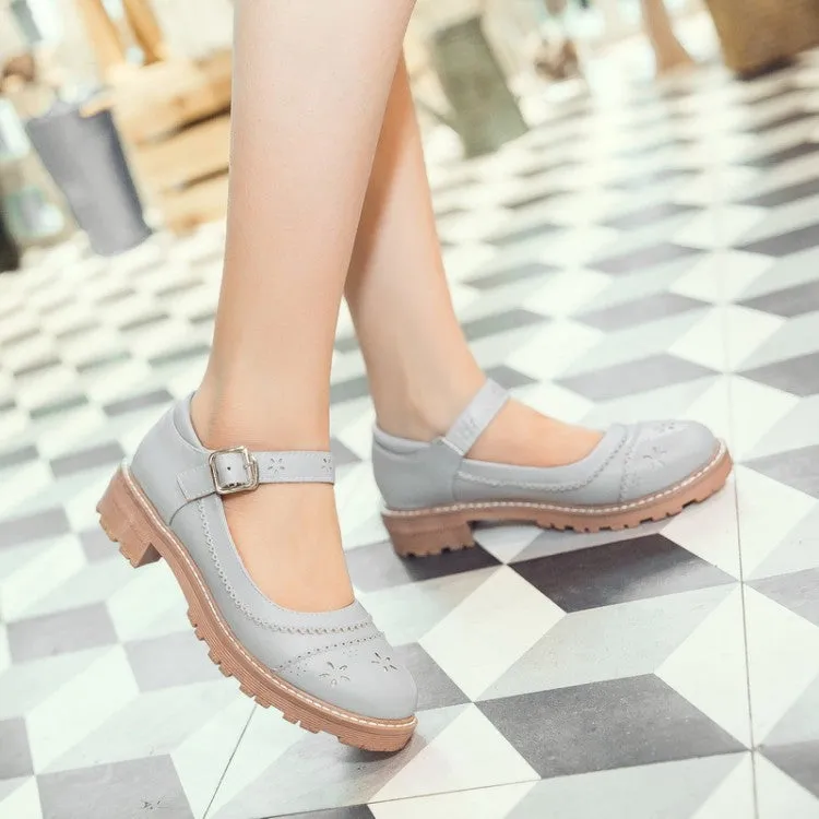 Women's Hollow Out Mary Jane Chunky Heel Sandals