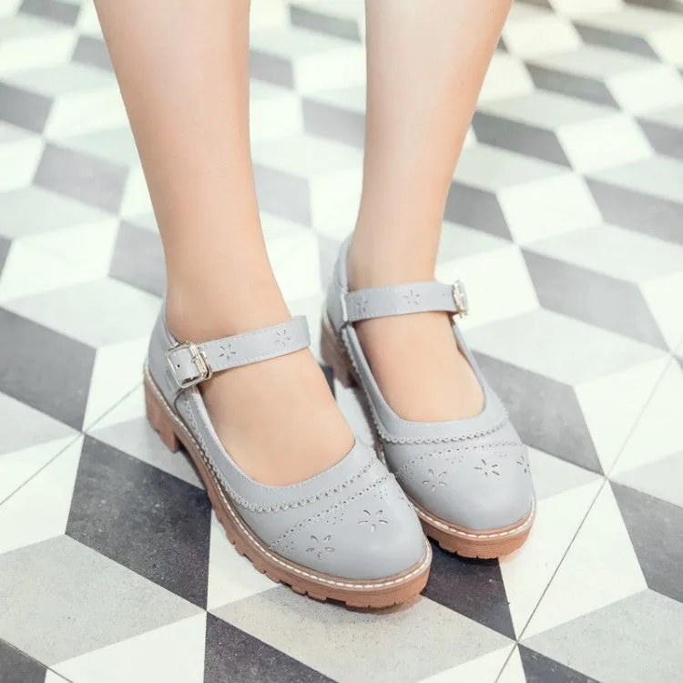 Women's Hollow Out Mary Jane Chunky Heel Sandals