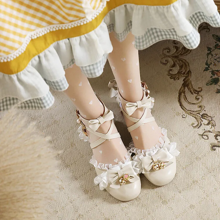 Women's Lolita Lace Butterfly Knot Chunky Heel Platform Sandals