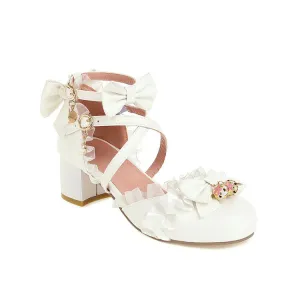 Women's Lolita Lace Butterfly Knot Chunky Heel Platform Sandals
