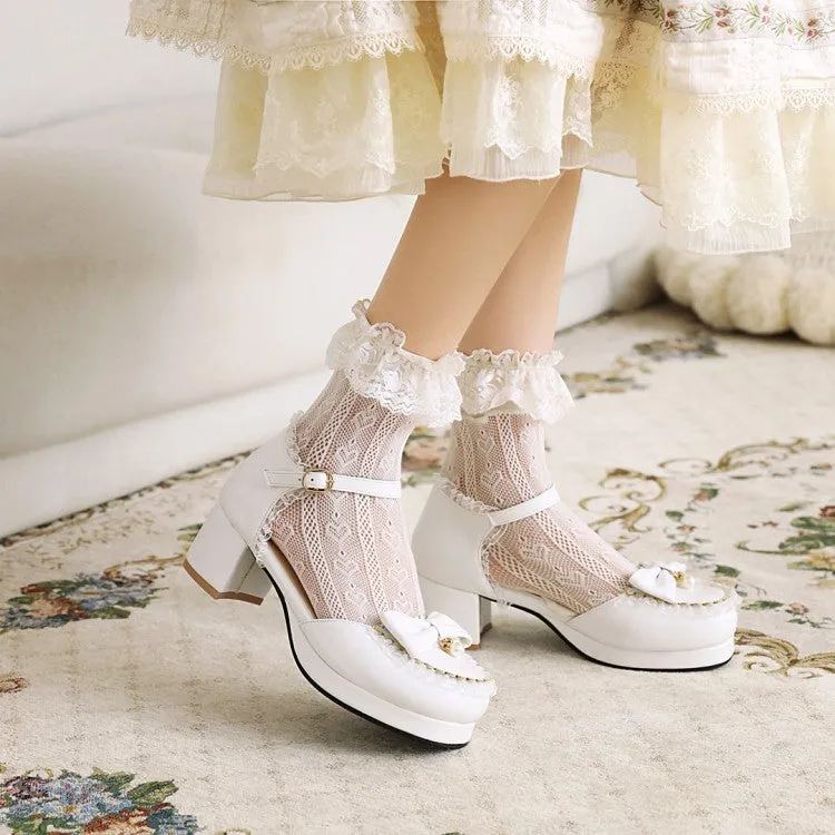 Women's Lolita Round Toe Hollow Out Ankle Strap Block Heel Low Heels Sandals