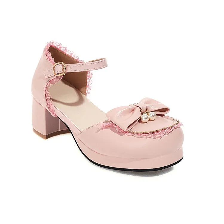 Women's Lolita Round Toe Hollow Out Ankle Strap Block Heel Low Heels Sandals