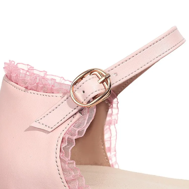 Women's Lolita Round Toe Hollow Out Ankle Strap Block Heel Low Heels Sandals