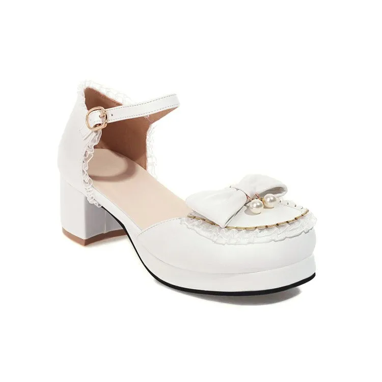 Women's Lolita Round Toe Hollow Out Ankle Strap Block Heel Low Heels Sandals