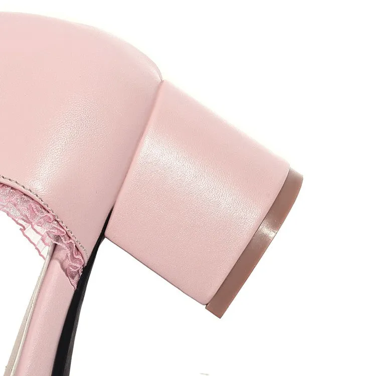 Women's Lolita Round Toe Hollow Out Ankle Strap Block Heel Low Heels Sandals