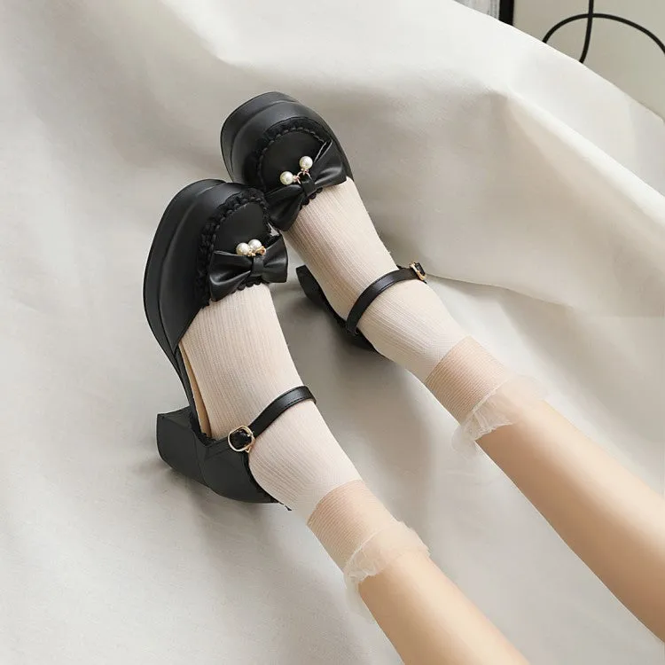 Women's Lolita Round Toe Hollow Out Ankle Strap Block Heel Low Heels Sandals