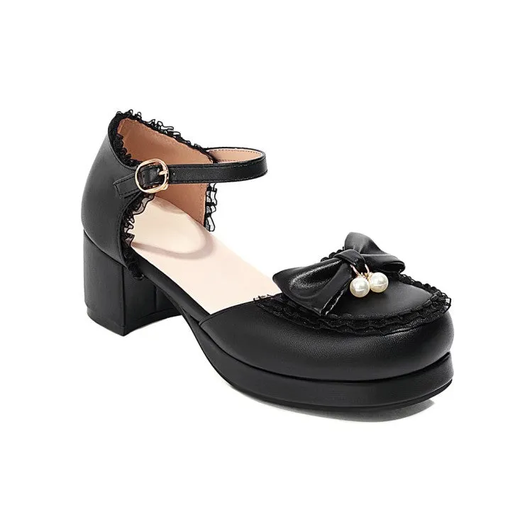 Women's Lolita Round Toe Hollow Out Ankle Strap Block Heel Low Heels Sandals