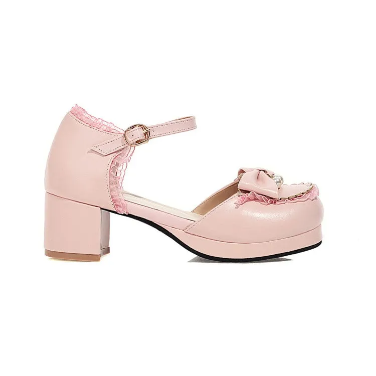 Women's Lolita Round Toe Hollow Out Ankle Strap Block Heel Low Heels Sandals