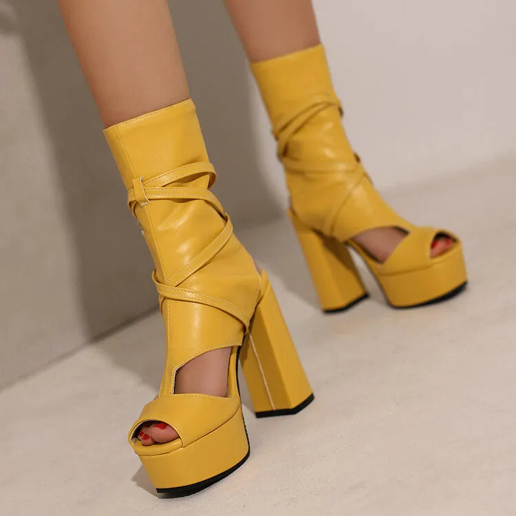 Women's Open Toe Cutout Chunky Heel Platform Sandals