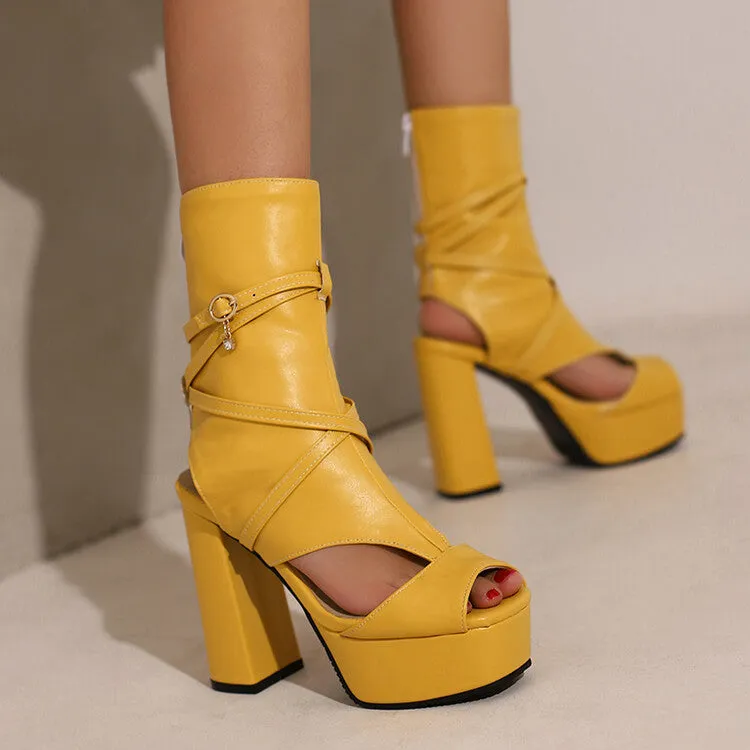 Women's Open Toe Cutout Chunky Heel Platform Sandals