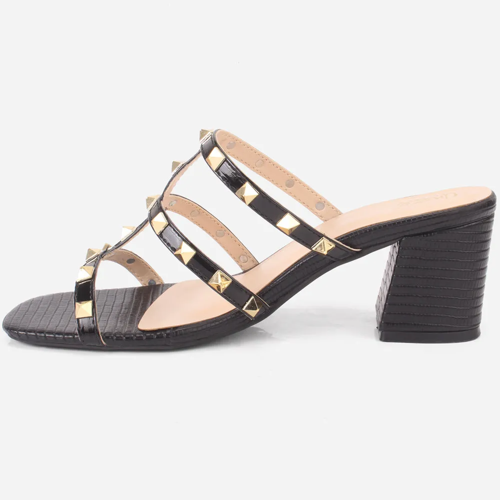 Women's "LISACONE" Stud Adorned Block Heeled Sandals