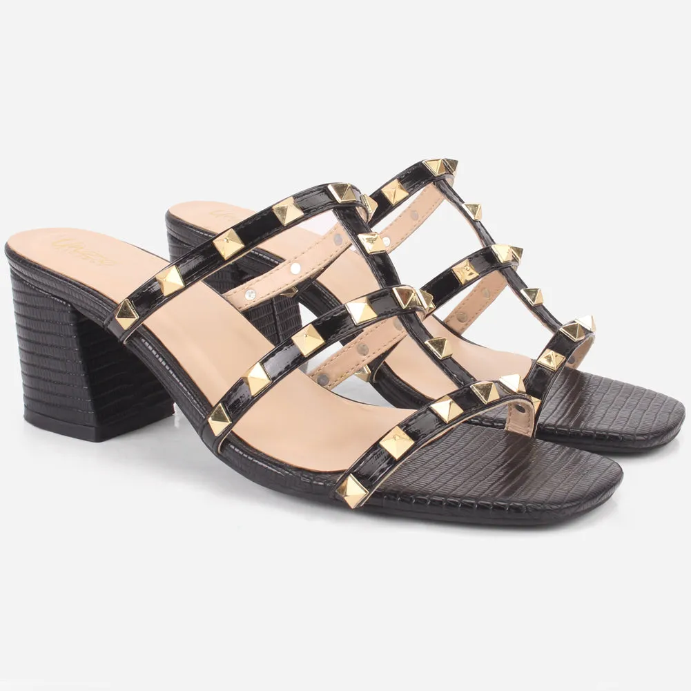 Women's "LISACONE" Stud Adorned Block Heeled Sandals
