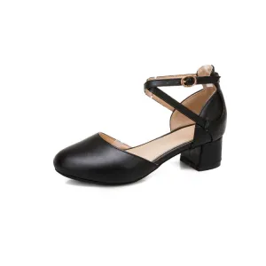 Women's Solid Color Round Toe Cross Strap Block Heel Sandals